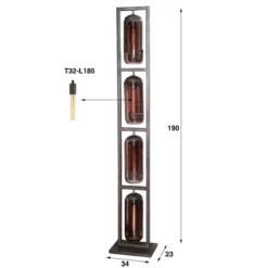 Vloerlamp 4L metaal en rookglas - Santa Tower Smoke Glass