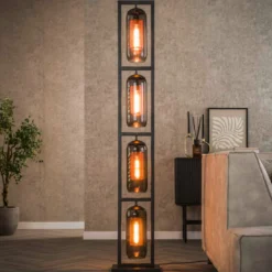 Vloerlamp 4L metaal en rookglas - Santa Tower Smoke Glass