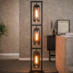 Vloerlamp 3L metaal en rookglas - Santa Tower Smoke Glass
