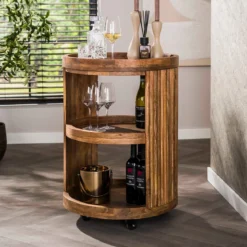 Wijnkast trolley met ribbelhout - Giani Wave