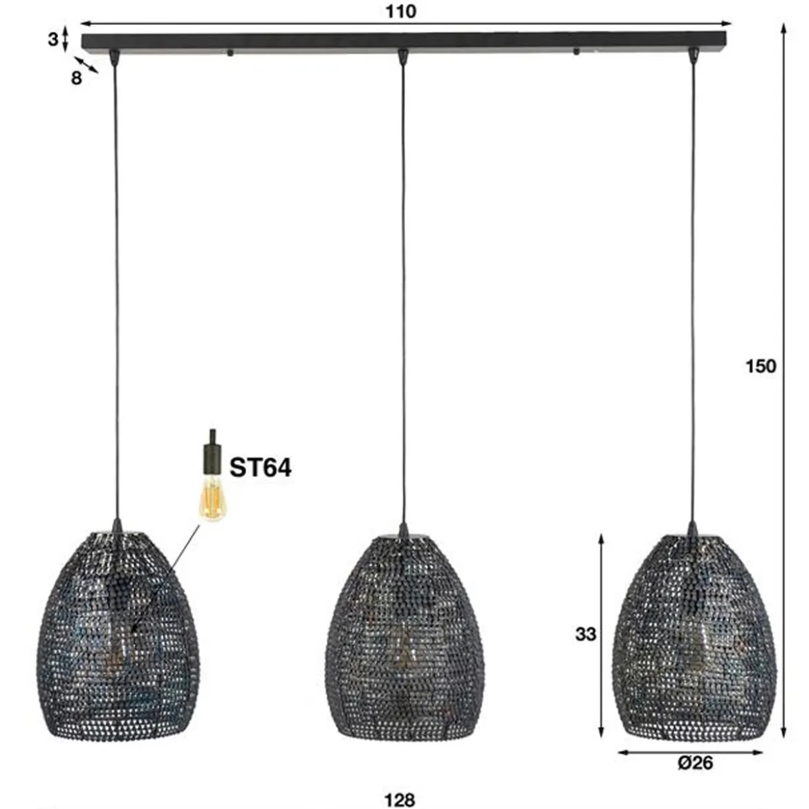 Zwart-bruine hanglamp met ovale kappen - Santa Armor