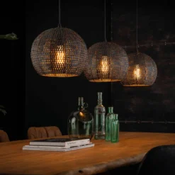 Zwart-bruine hanglamp met ronde kappen - Santa Armor