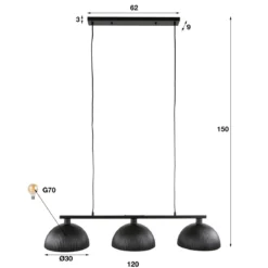 Zwarte eettafel hanglamp ribbels - Santa Ribbel