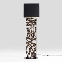 Zwarte vloerlamp met hout - Kare Design Nature Wave
