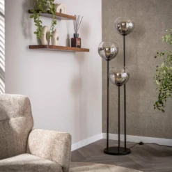 Zwarte vloerlamp met rookglas - Santa Bubble Shaded