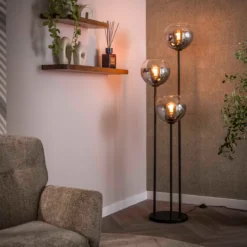Zwarte vloerlamp met rookglas - Santa Bubble Shaded