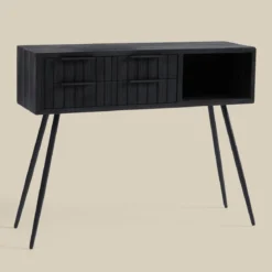 Zwarte wandtafel teak latjes - Bodio Teak Slats