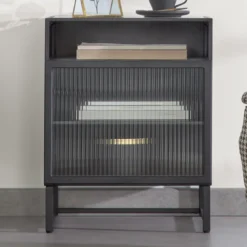 Zwart nachtkastje ribbelglas - Kave Home Trixie