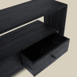 Zwart tv-meubel teak latjes - Bodio Teak Slats