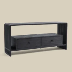 Zwart tv-meubel teak latjes - Bodio Teak Slats