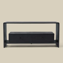 Zwart tv-meubel teak latjes - Bodio Teak Slats