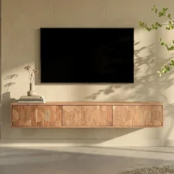 Zwevend tv-meubel donker hout motief - Bodio Jabari
